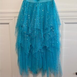 Turquoise Star-Embellished Layered Tulle Skirt